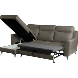 - Canapé d'angle convertible en cuir italien de luxe 5/6 places GIANNI avec coffre, taupe, angle gauche