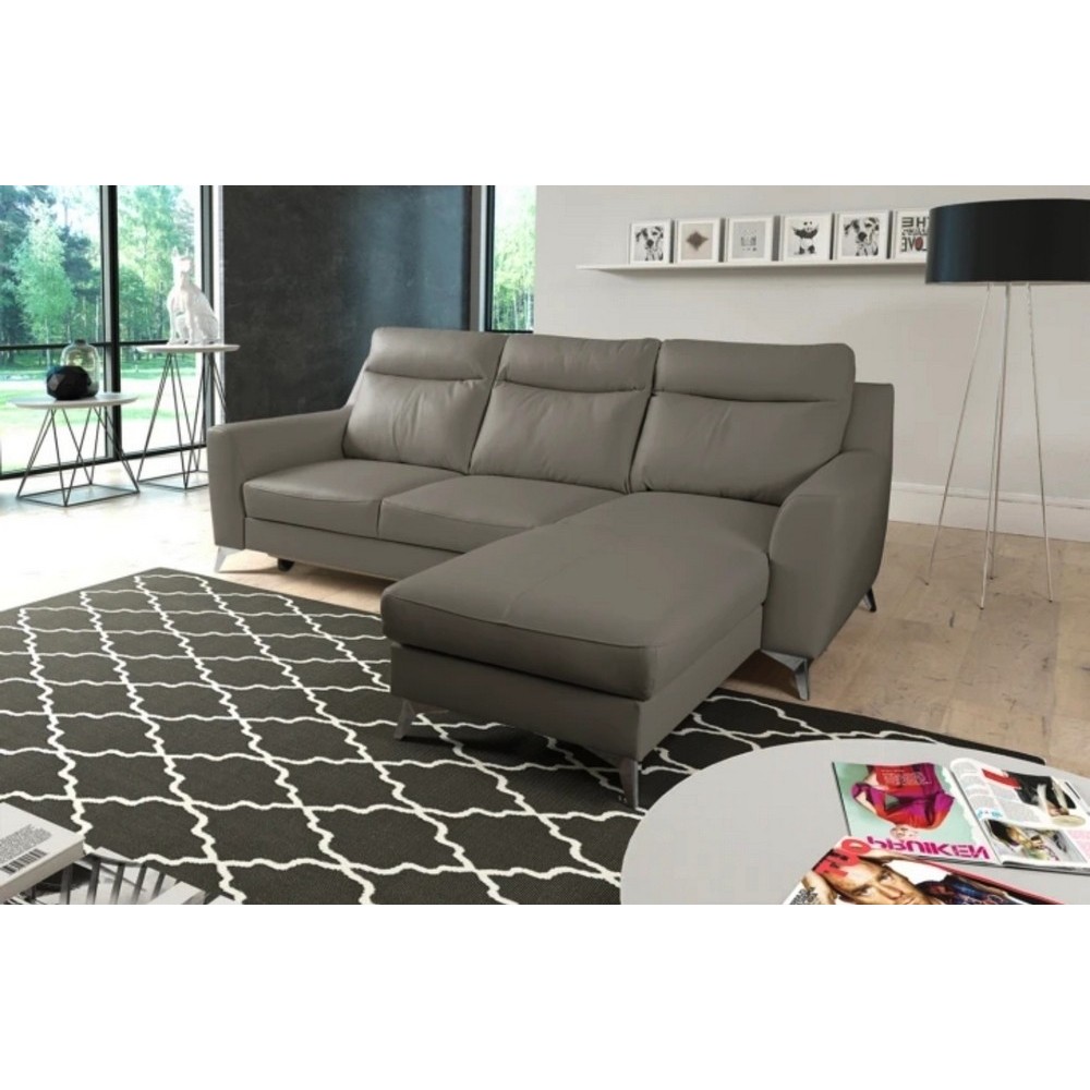 Canapé d'angle convertible en cuir italien de luxe 5/6 places GIANNI avec coffre, taupe, angle droit Canapé d'angle convertible en cuir italien de luxe 5/6 places GIANNI avec coffre, taupe, angle droit
