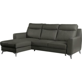 - Canapé d'angle convertible en cuir italien de luxe 5/6 places GIANNI avec coffre, gris foncé, angle gauche