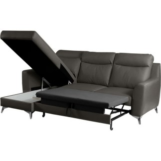 - Canapé d'angle convertible en cuir italien de luxe 5/6 places GIANNI avec coffre, gris foncé, angle gauche