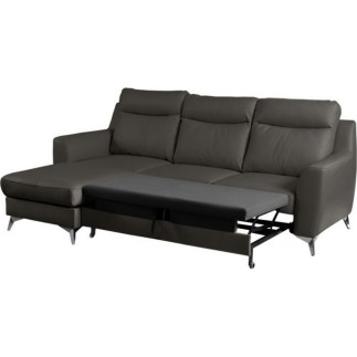 - Canapé d'angle convertible en cuir italien de luxe 5/6 places GIANNI avec coffre, gris foncé, angle gauche