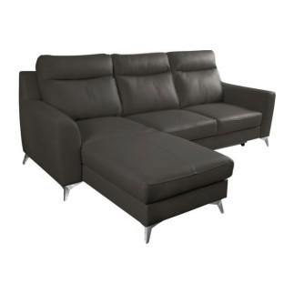 - Canapé d'angle convertible en cuir italien de luxe 5/6 places GIANNI avec coffre, gris foncé, angle gauche