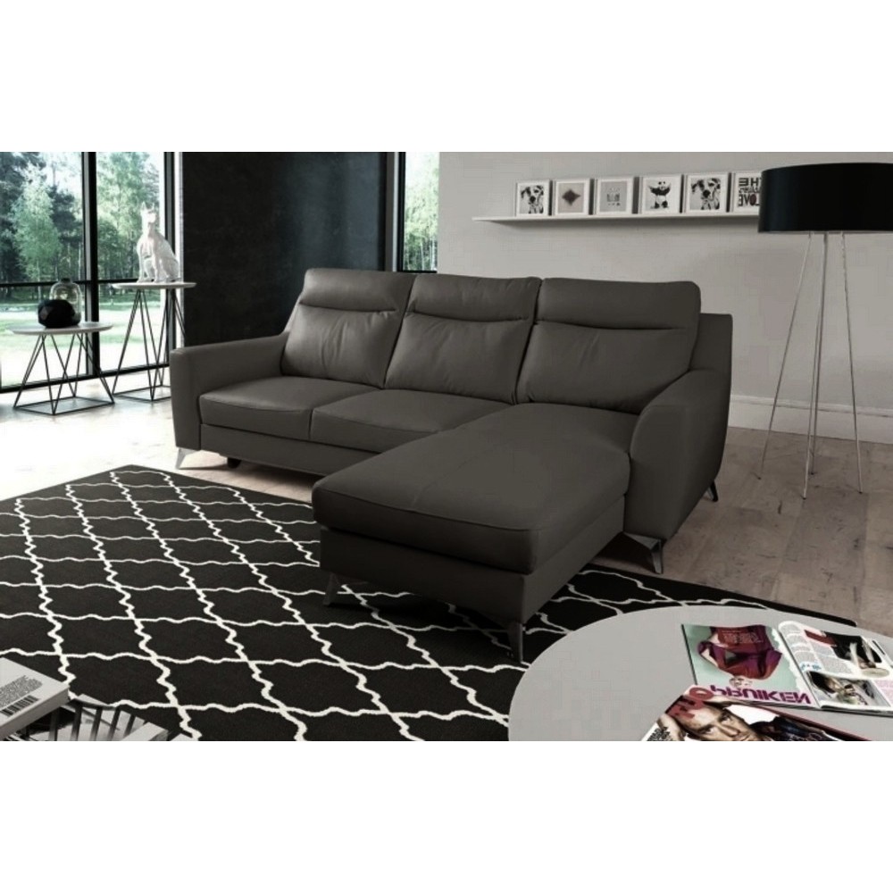 Canapé d'angle convertible en cuir italien de luxe 5/6 places GIANNI avec coffre, gris foncé, angle droit Canapé d'angle convertible en cuir italien de luxe 5/6 places GIANNI avec coffre, gris foncé, angle droit