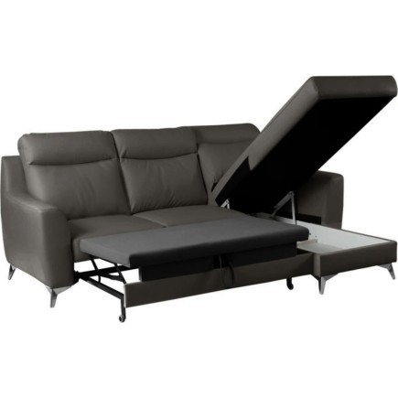 Canapé d'angle convertible en cuir italien de luxe 5/6 places GIANNI avec coffre, gris foncé, angle droit