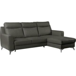 Canapé d'angle convertible en cuir italien de luxe 5/6 places GIANNI avec coffre, gris foncé, angle droit