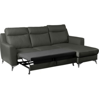 Canapé d'angle convertible en cuir italien de luxe 5/6 places GIANNI avec coffre, gris foncé, angle droit