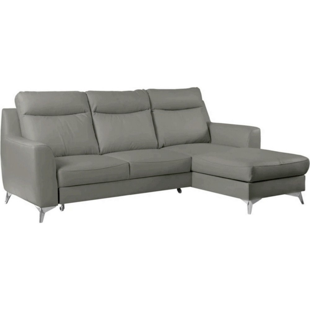 Canapé d'angle convertible en cuir italien de luxe 5/6 places GIANNI avec coffre, gris clair, angle droit Canapé d'angle convertible en cuir italien de luxe 5/6 places GIANNI avec coffre, gris clair, angle droit