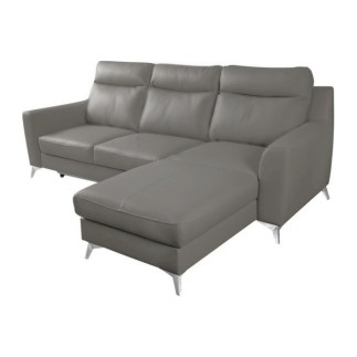 Canapé d'angle convertible en cuir italien de luxe 5/6 places GIANNI avec coffre, gris clair, angle droit