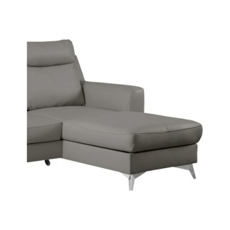 Canapé d'angle convertible en cuir italien de luxe 5/6 places GIANNI avec coffre, gris clair, angle droit
