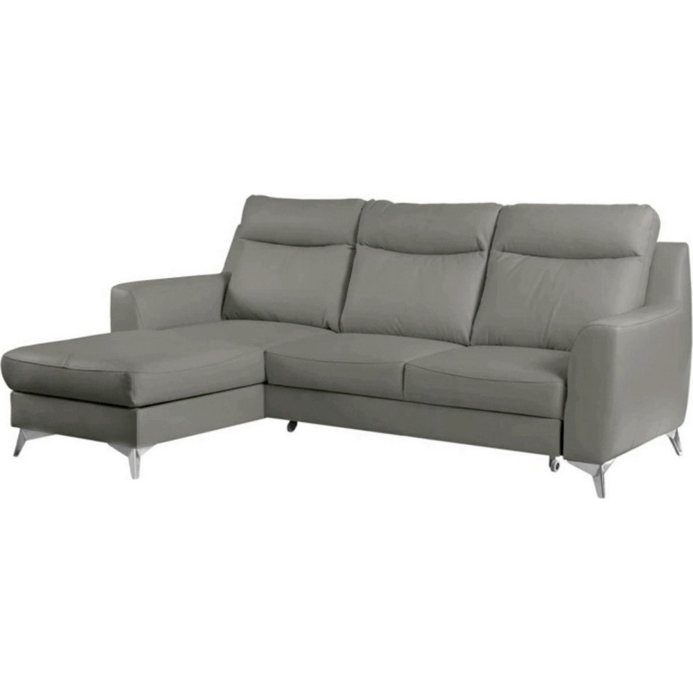 Canapé d'angle convertible en cuir italien de luxe 5/6 places GIANNI avec coffre, gris clair, angle gauche Canapé d'angle convertible en cuir italien de luxe 5/6 places GIANNI avec coffre, gris clair, angle gauche