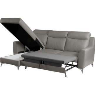 Canapé d'angle convertible en cuir italien de luxe 5/6 places GIANNI avec coffre, gris clair, angle gauche