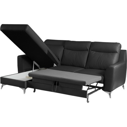 Canapé d'angle convertible en cuir italien de luxe 5/6 places GIANNI avec coffre, noir, angle gauche