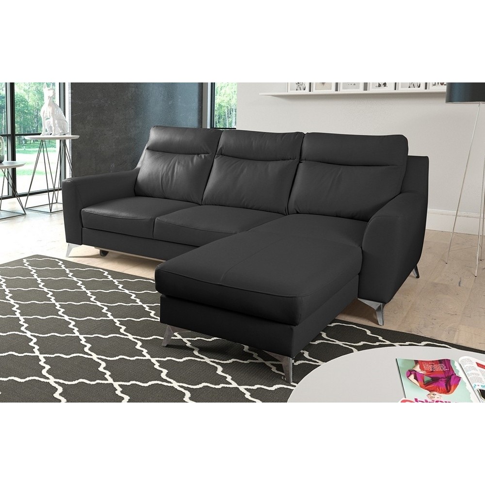 Canapé d'angle convertible en cuir italien de luxe 5/6 places GIANNI avec coffre, noir, angle droit Canapé d'angle convertible en cuir italien de luxe 5/6 places GIANNI avec coffre, noir, angle droit