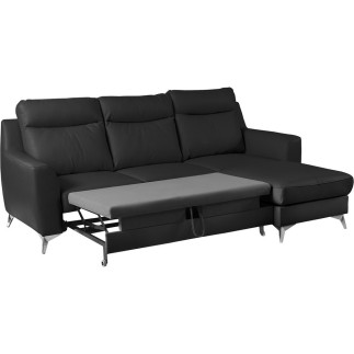 Canapé d'angle convertible en cuir italien de luxe 5/6 places GIANNI avec coffre, noir, angle droit