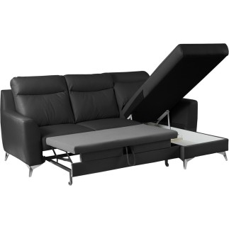 Canapé d'angle convertible en cuir italien de luxe 5/6 places GIANNI avec coffre, noir, angle droit