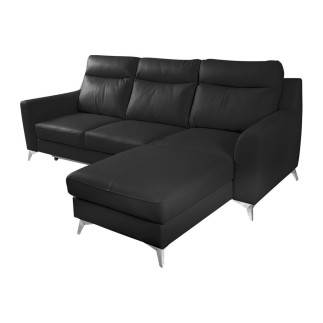 Canapé d'angle convertible en cuir italien de luxe 5/6 places GIANNI avec coffre, noir, angle droit