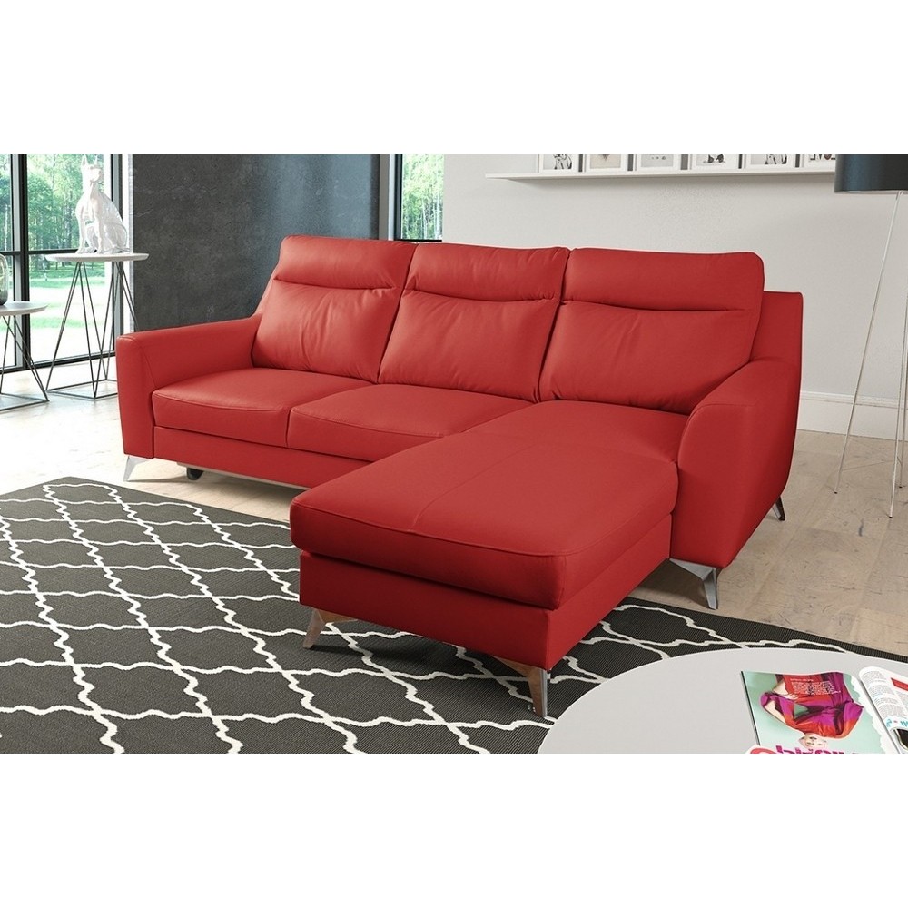 Canapé d'angle convertible en cuir italien de luxe 5/6 places GIANNI avec coffre, rouge foncé, angle droit Canapé d'angle convertible en cuir italien de luxe 5/6 places GIANNI avec coffre, rouge foncé, angle droit