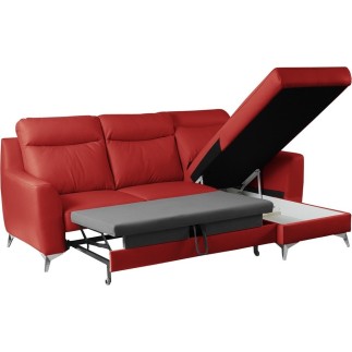 Canapé d'angle convertible en cuir italien de luxe 5/6 places GIANNI avec coffre, rouge foncé, angle droit