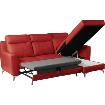 Canapé d'angle convertible en cuir italien de luxe 5/6 places GIANNI avec coffre, rouge foncé, angle droit