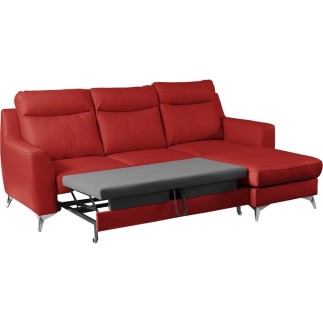 Canapé d'angle convertible en cuir italien de luxe 5/6 places GIANNI avec coffre, rouge foncé, angle droit