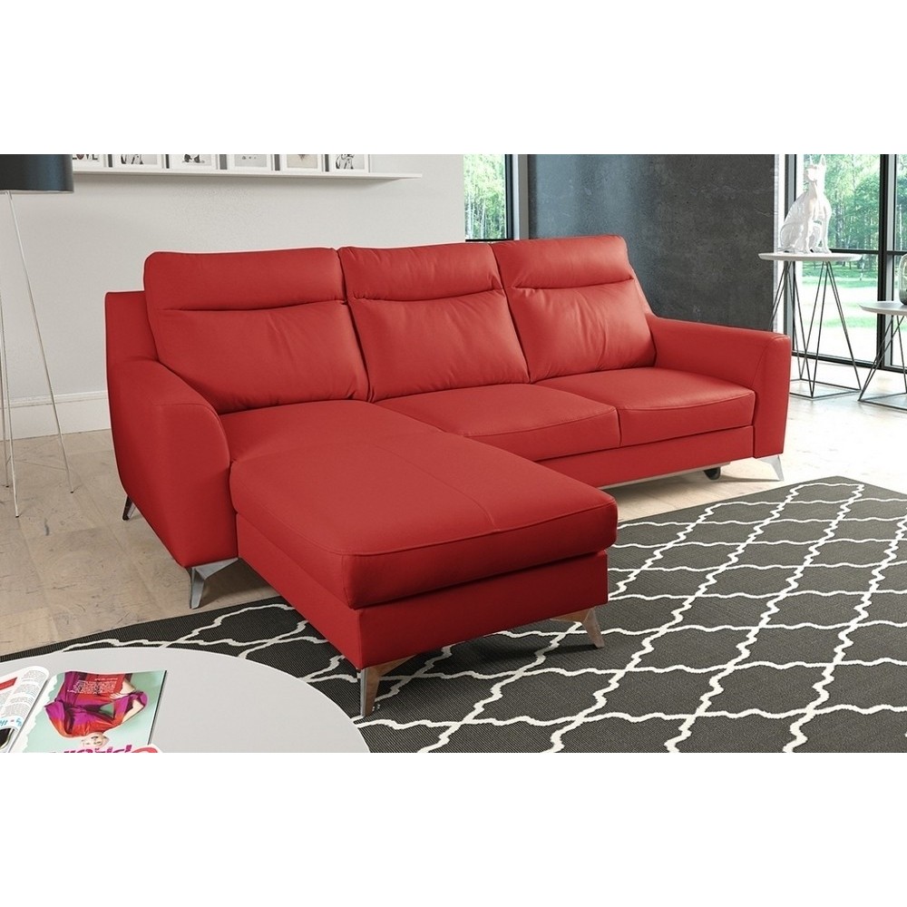 - Canapé d'angle convertible en cuir italien de luxe 5/6 places GIANNI avec coffre, rouge foncé, angle gauche - Canapé d'angle convertible en cuir italien de luxe 5/6 places GIANNI avec coffre, rouge foncé, angle gauche