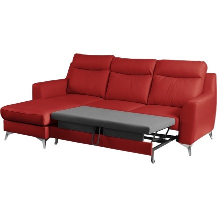 - Canapé d'angle convertible en cuir italien de luxe 5/6 places GIANNI avec coffre, rouge foncé, angle gauche