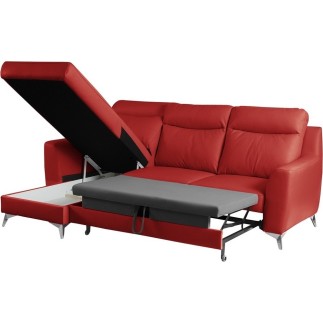 - Canapé d'angle convertible en cuir italien de luxe 5/6 places GIANNI avec coffre, rouge foncé, angle gauche
