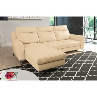Canapé d'angle convertible en cuir italien de luxe 5/6 places GIANNI avec coffre, beige, angle gauche