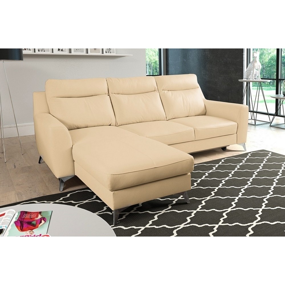 Canapé d'angle convertible en cuir italien de luxe 5/6 places GIANNI avec coffre, beige, angle gauche Canapé d'angle convertible en cuir italien de luxe 5/6 places GIANNI avec coffre, beige, angle gauche