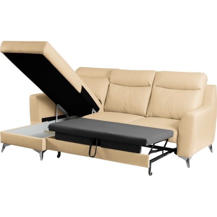 Canapé d'angle convertible en cuir italien de luxe 5/6 places GIANNI avec coffre, beige, angle gauche