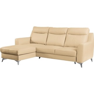 Canapé d'angle convertible en cuir italien de luxe 5/6 places GIANNI avec coffre, beige, angle gauche