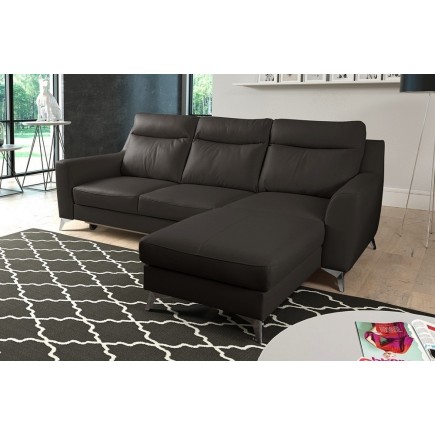 Canapé d'angle convertible en cuir italien de luxe 5/6 places GIANNI avec coffre, chocolat, angle droit