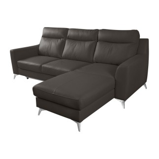 Canapé d'angle convertible en cuir italien de luxe 5/6 places GIANNI avec coffre, chocolat, angle droit