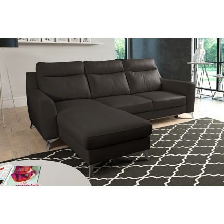 - Canapé d'angle convertible en cuir italien de luxe 5/6 places GIANNI avec coffre, chocolat, angle gauche
