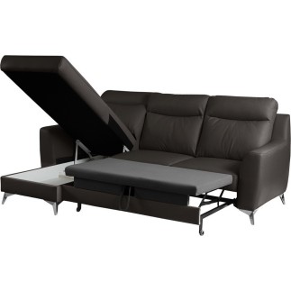- Canapé d'angle convertible en cuir italien de luxe 5/6 places GIANNI avec coffre, chocolat, angle gauche
