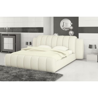 Lit design en cuir italien de luxe SPLENDIDE, ECRU, 140X190, avec sommier à lattes