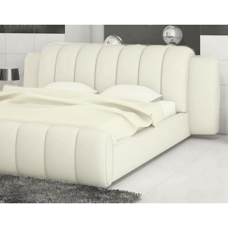Lit design en cuir italien de luxe SPLENDIDE, ECRU, 140X190, avec sommier à lattes