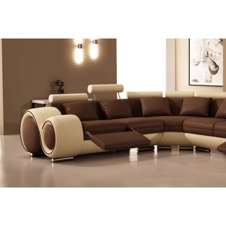 Canapé d'angle en cuir italien 5/6 places PETIT EXCELIA, chocolat et beige, angle gauche