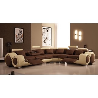 Canapé d'angle en cuir italien 5/6 places PETIT EXCELIA, chocolat et beige, angle droit