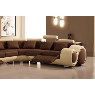 Canapé d'angle en cuir italien 5/6 places PETIT EXCELIA, chocolat et beige, angle droit