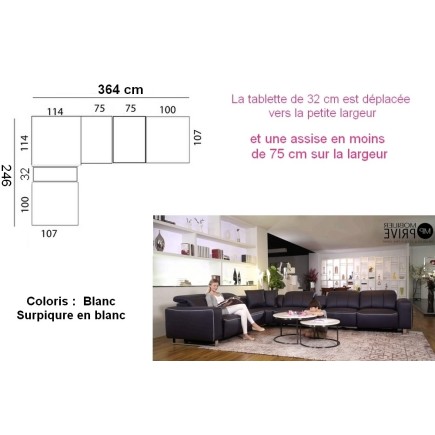 Canapé d'angle relax fabrication personnalisee sur mesure 364 x 246 cm, cuir buffle italien luxe, 2 relax électriques, Monte Car