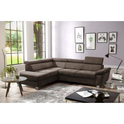 - Canapé d'angle en velours luxe 5 places LUGO chocolat, angle gauche