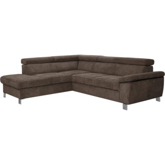 - Canapé d'angle en velours luxe 5 places LUGO chocolat, angle gauche