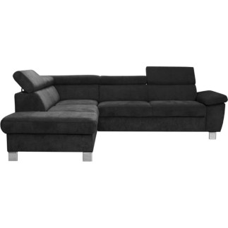Canapé d'angle en velours luxe 5 places LUGO noir, angle gauche