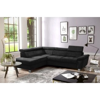 Canapé d'angle en velours luxe 5 places LUGO noir, angle gauche