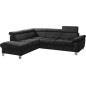 Canapé d'angle en velours luxe 5 places LUGO noir, angle gauche Canapé d'angle en velours luxe 5 places LUGO noir, angle gauche