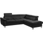 Canapé d'angle en velours luxe 5 places LUGO noir, angle droit Canapé d'angle en velours luxe 5 places LUGO noir, angle droit