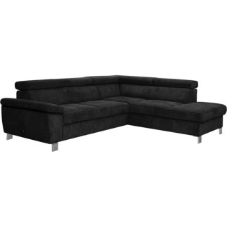 Canapé d'angle en velours luxe 5 places LUGO noir, angle droit