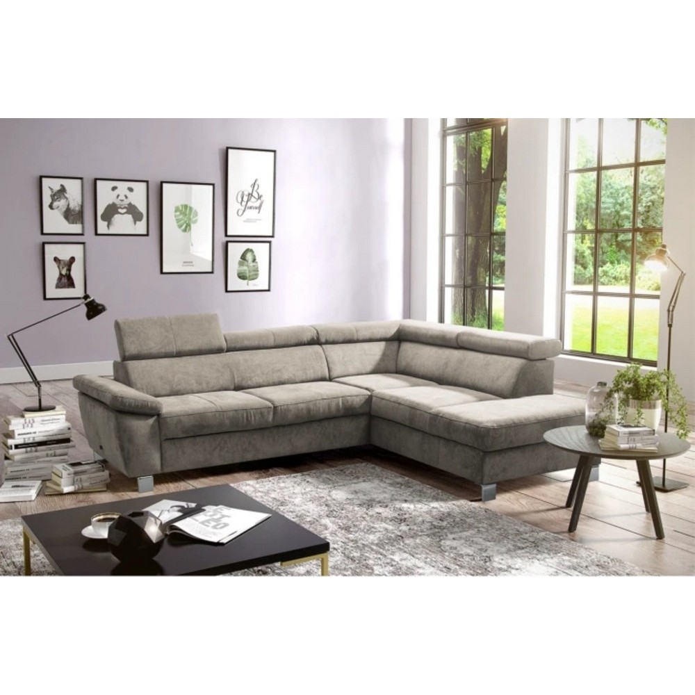 Canapé d'angle en velours luxe 5 places LUGO beige, angle droit Canapé d'angle en velours luxe 5 places LUGO beige, angle droit