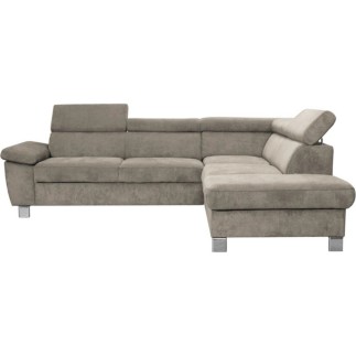 Canapé d'angle en velours luxe 5 places LUGO beige, angle droit